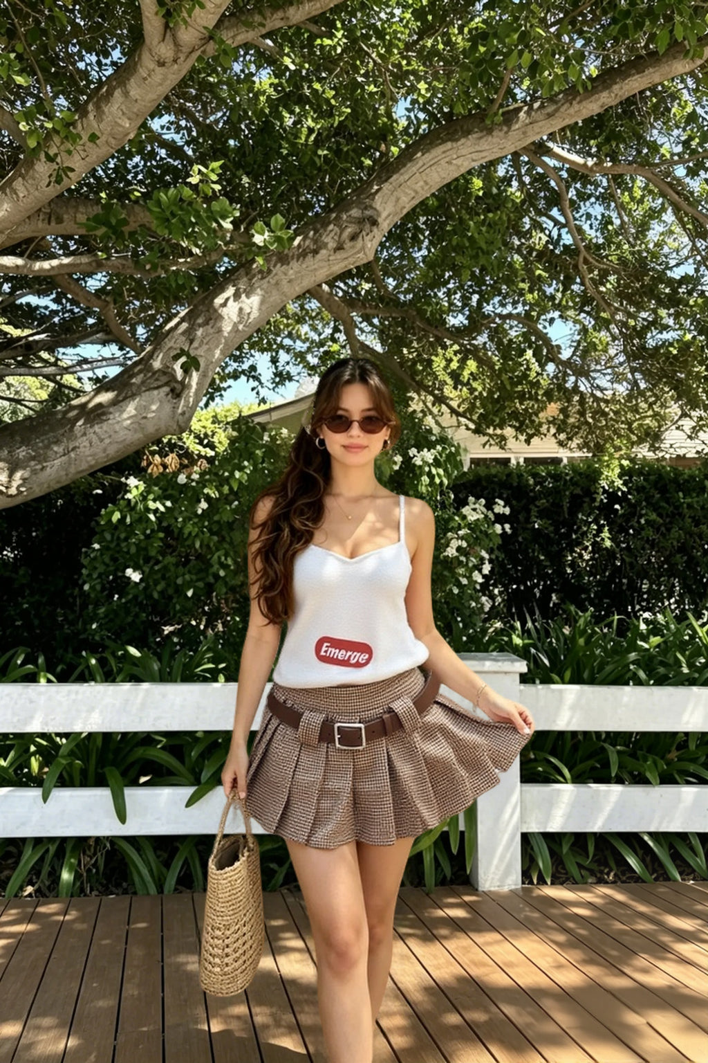 Houndstooth High Waist Pleated Mini Skirt