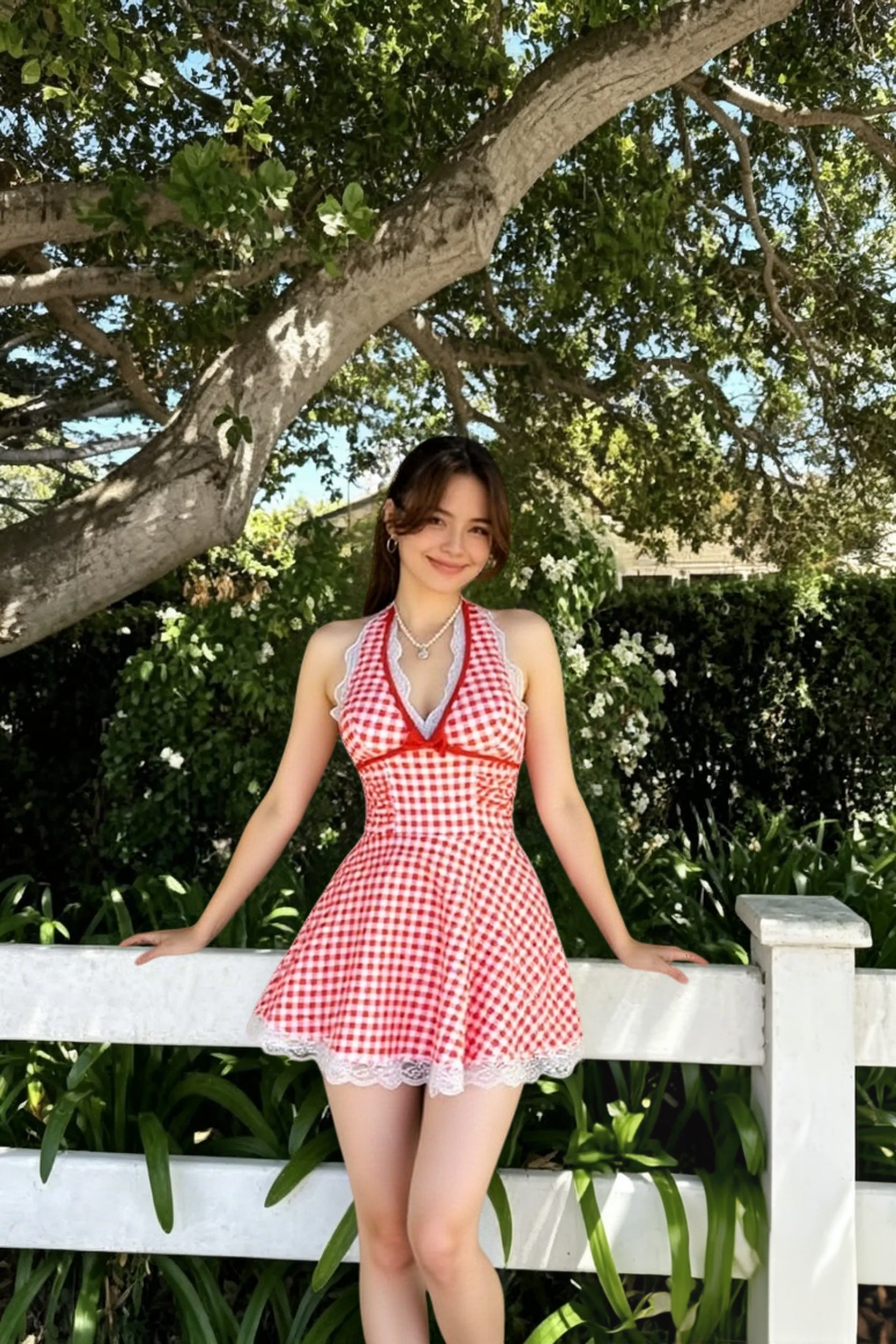 Chic Retro Plaid Open Back One Piece Swimsuit Main image