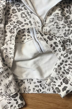Snow Leopard Fur Trim Zip Hoodie