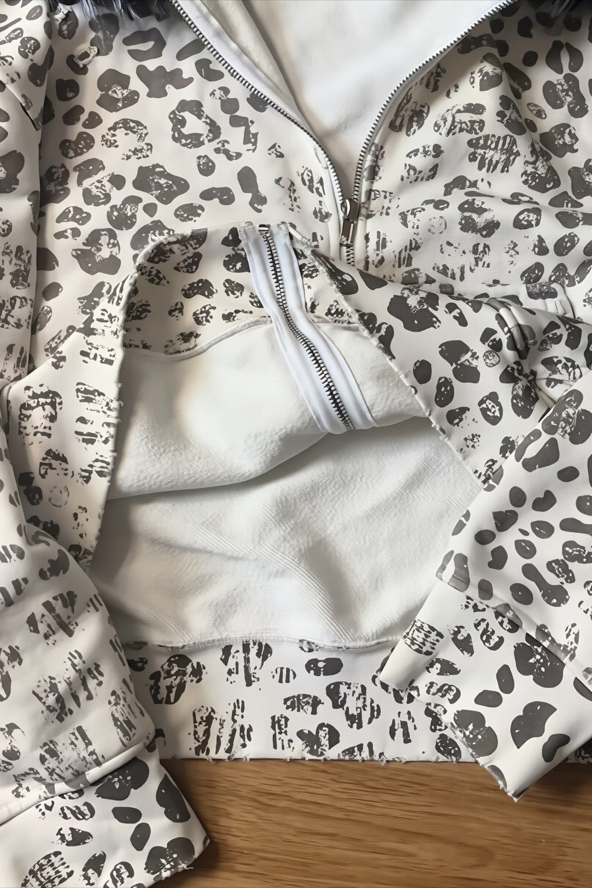 Snow Leopard Fur Trim Zip Hoodie