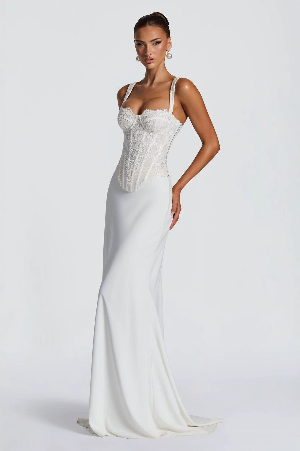 Strapless Lace Panel Bodycon Maxi Lace Dress