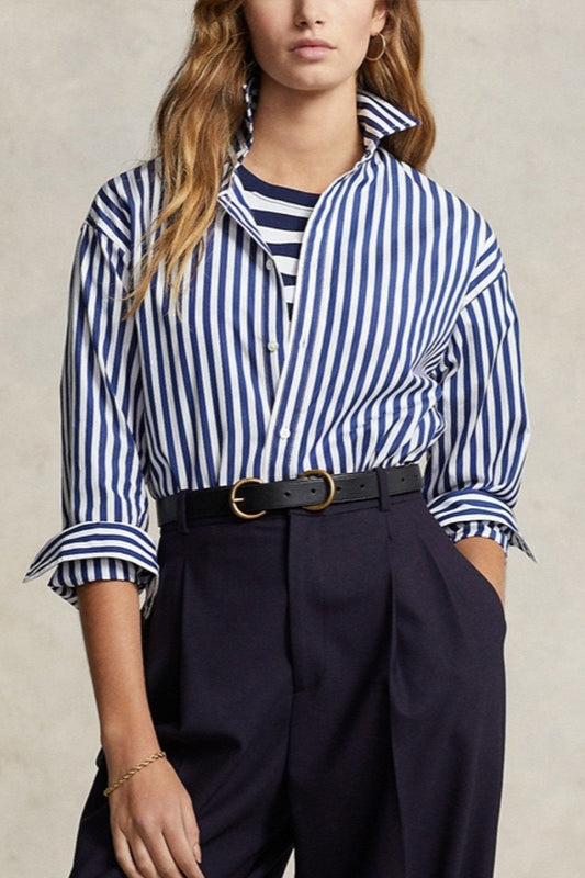 Oversized Striped Cotton Long Sleeve Top Main image