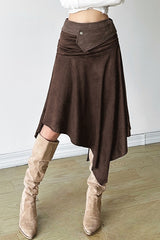 High Waist Ruched Asymmetric Hem Skirt
