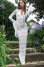 Deep V Lace Sheer Pattern Long Sleeve Maxi Lace Dress