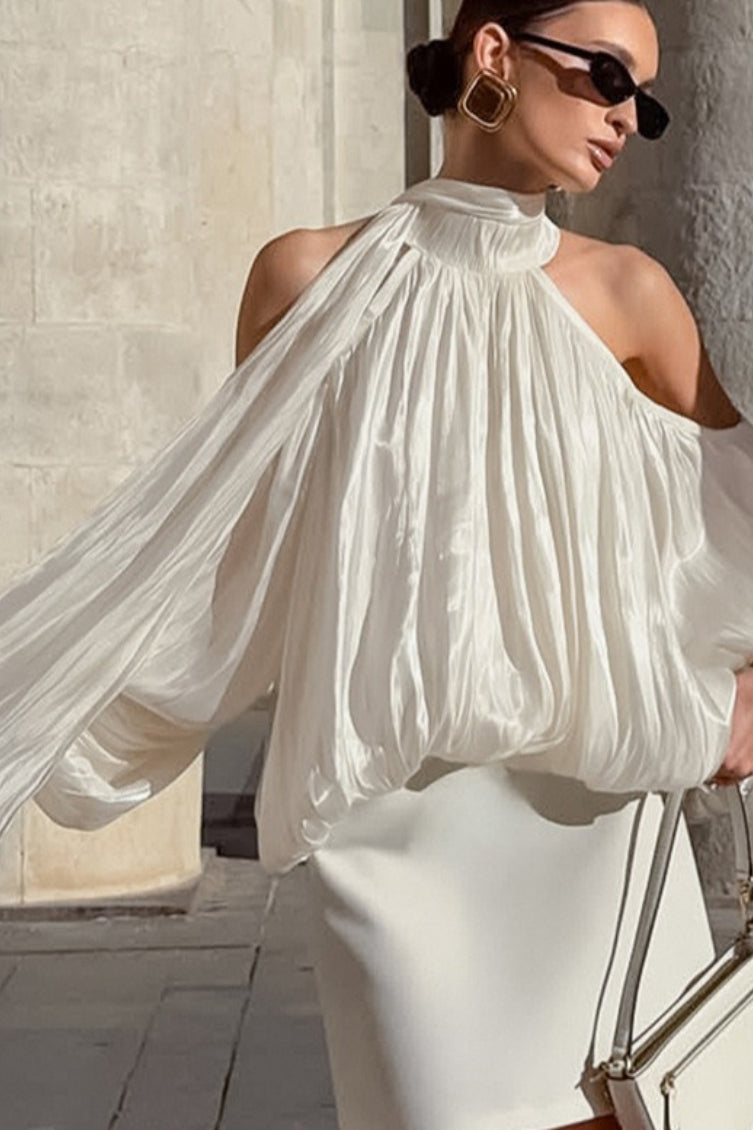 Metallic Halter Tie Neck Long Sleeve Top Main image