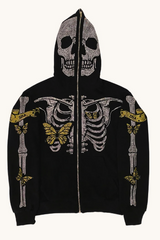 Cartoon Print Camo Panel Zip Youthful Casual Hoodie
