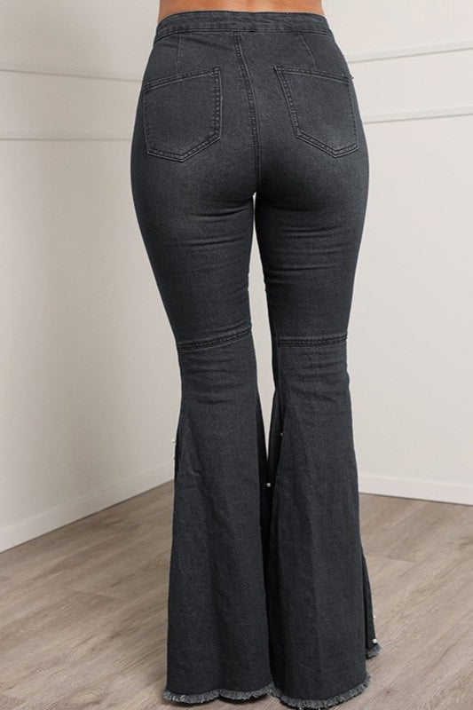 High Waist Stretch Slim Beaded Flare Loose Jeans Secondary image