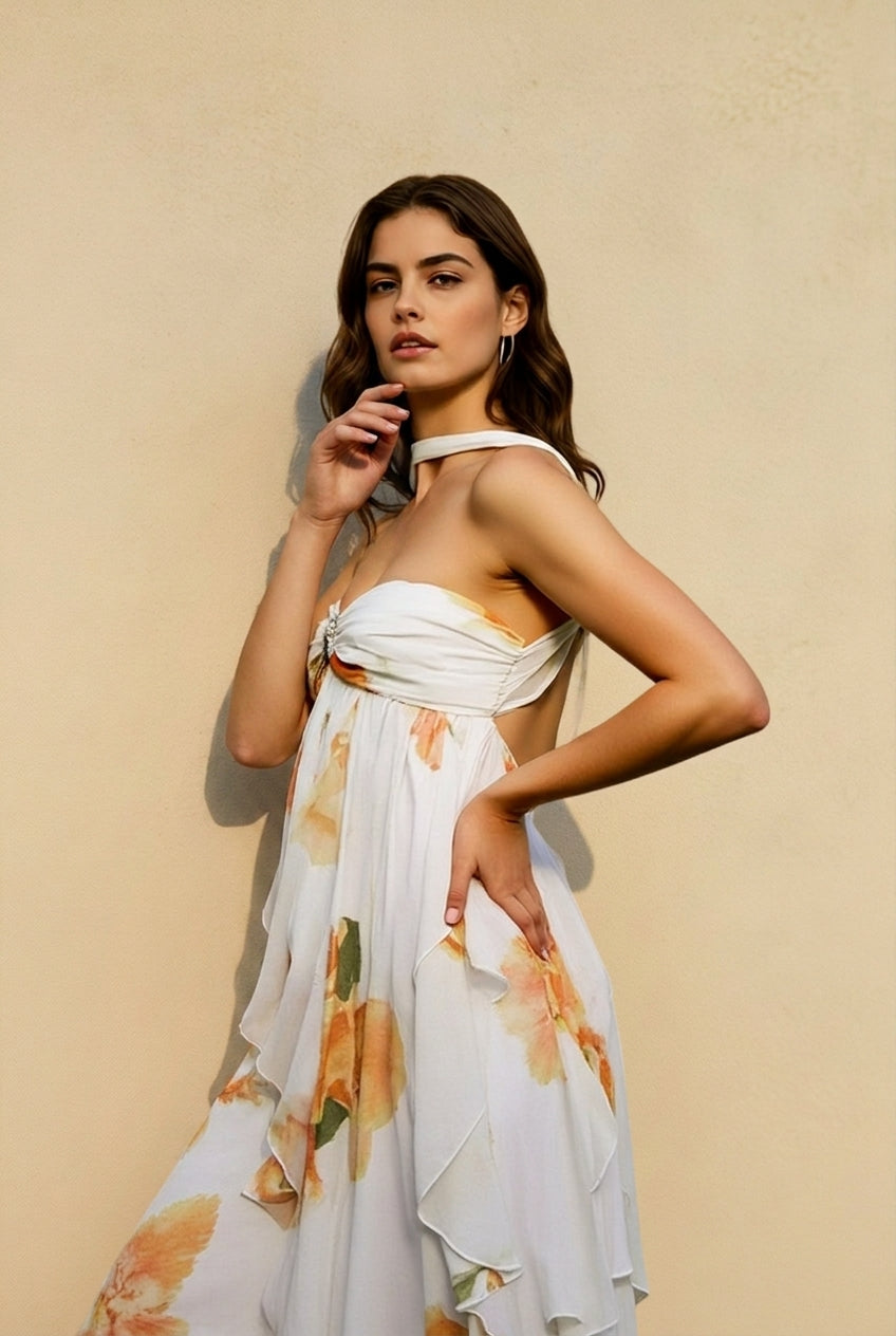 Halter Backless Floral Lace Vacation Dress Secondary image