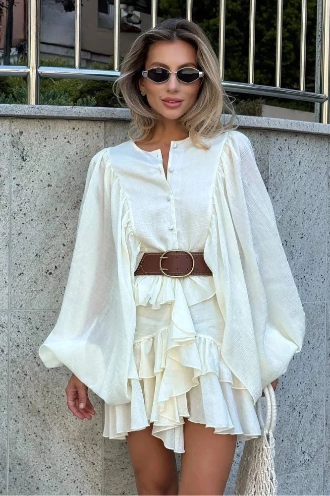 Round Neck Ruffle Edge Mini Dress Main image