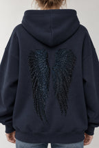 Solid Sequin Wing Graphic Relaxed Hoodie