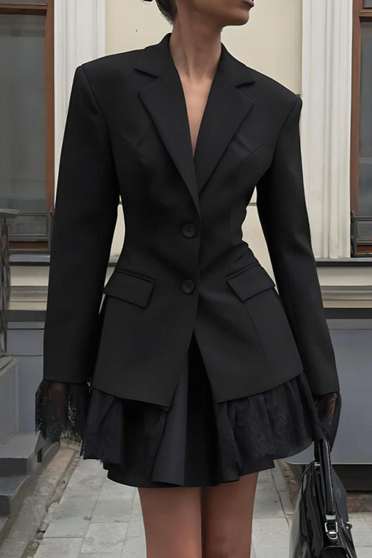 Black Lace Panel Long Sleeve Blazer Main image