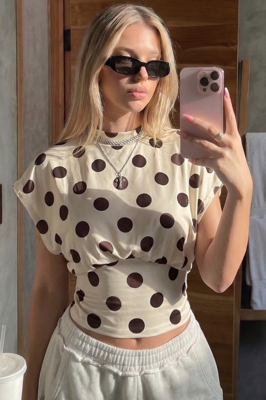 Polka Dot Waist Cinched Slim Crop Top