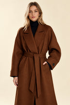 Retro Solid Woolen Coat Women Knee High Thick Turn-Down Overcoat