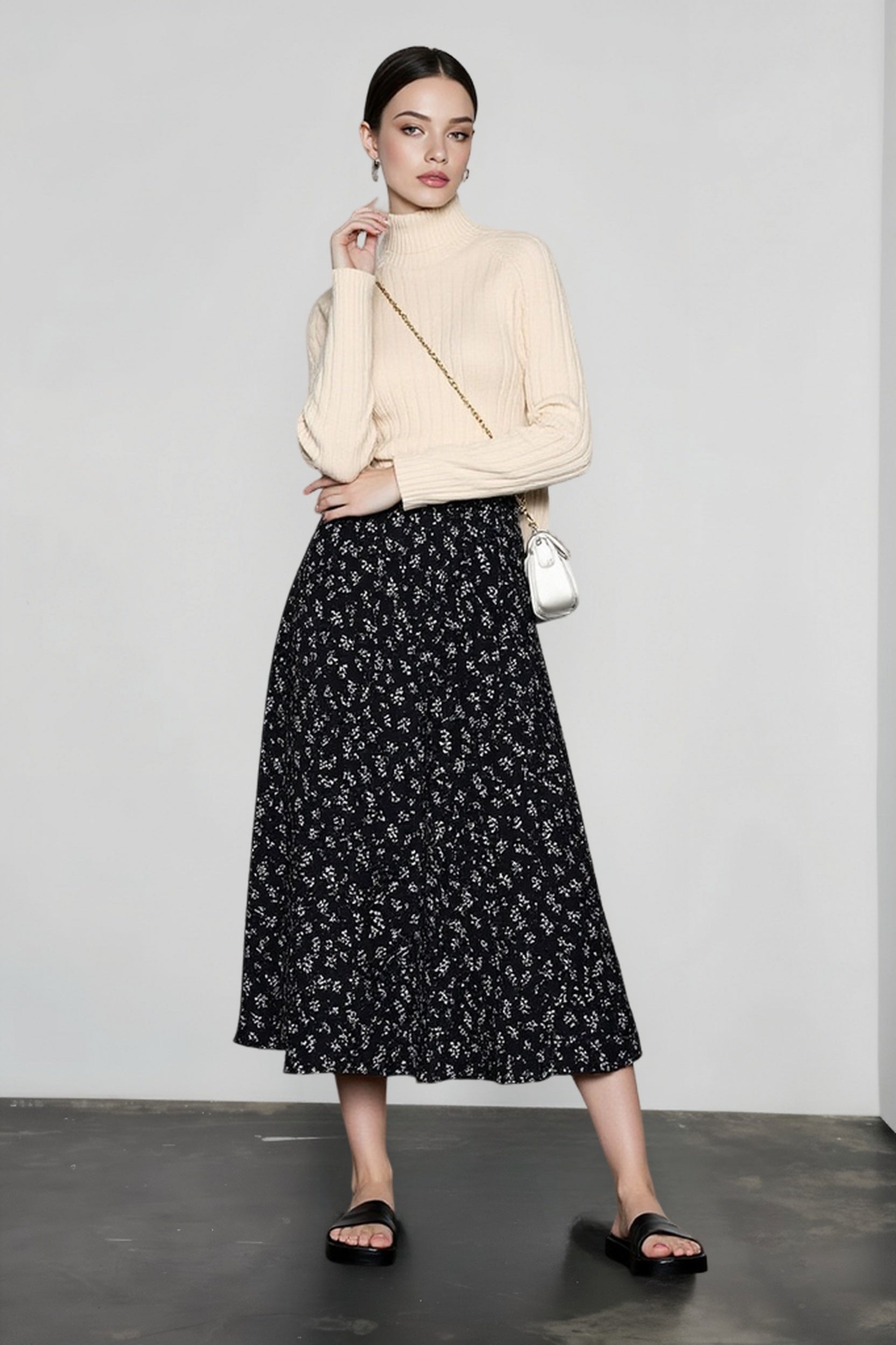 DressBetty - Vintage Floral Print A-line Pleated Streetwear Drawstring Midi Skirt Secondary image