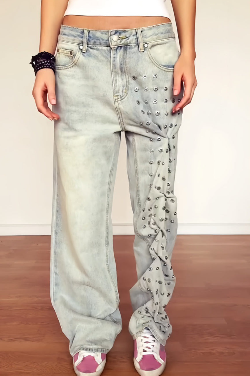 Snap Detail Panel Washed Jeans