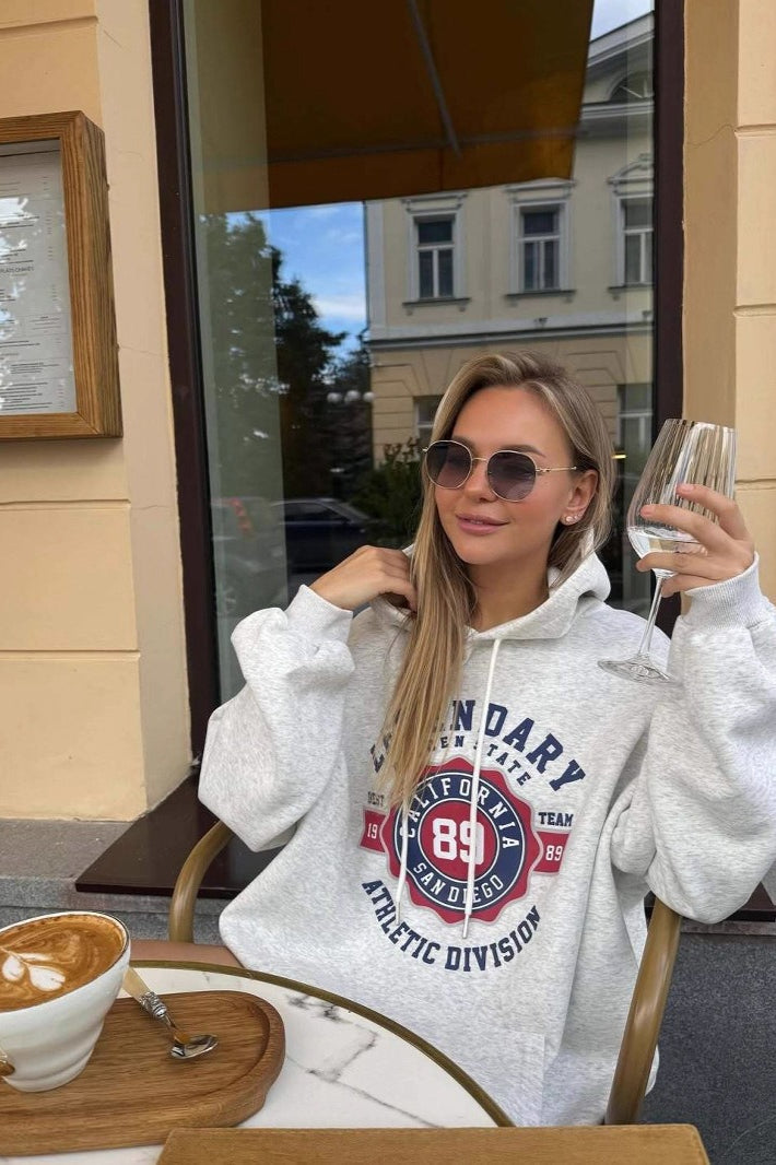 Retro American Letter Colorblock Hoodie Main image
