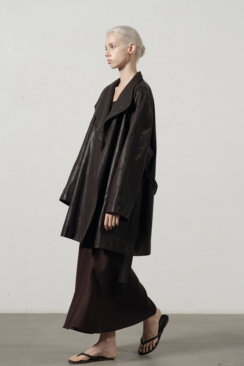 PU Leather Mid Length Trench Style Overcoat Secondary image