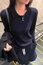 Cable Stitch Collared Knit Top