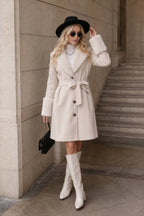 Fur Collar Belted Midi Trench Coat