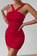 Sexy Milk Silk Cross Strap Bodycon Cocktail Dress