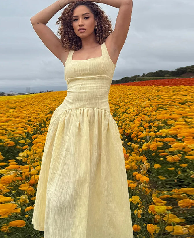 Pleated Slip Dress Casual Backless Midi Dress Main image