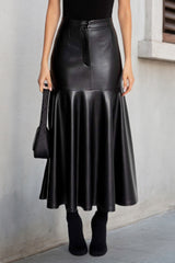 Leather High Waist Bodycon Midi Skirt
