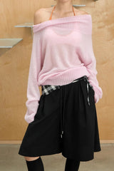 Sheer One Shoulder Wool Knit Top