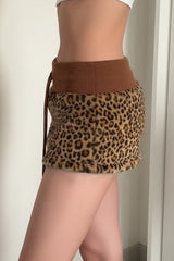 Leopard Print Contrast Waist Mini Skirt