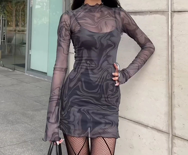 Mesh See Through Strap Gothic Mini Dress Main image