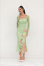 Floral Square Neck Long Sleeve Maxi Dress