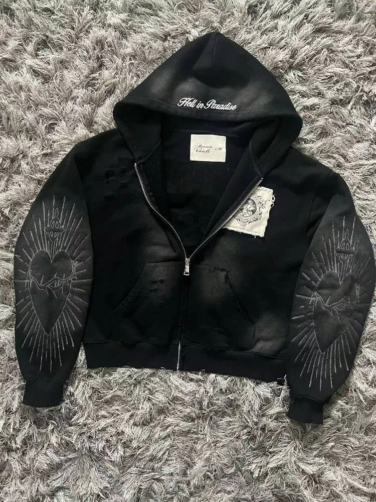Embroidered Patch Zip Up Hoodie Main image