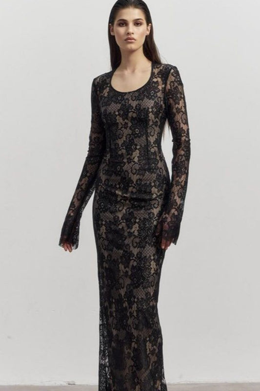 Elegant Long Sleeve Bodycon Maxi Lace Dress Main image