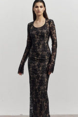 Elegant Long Sleeve Bodycon Maxi Lace Dress