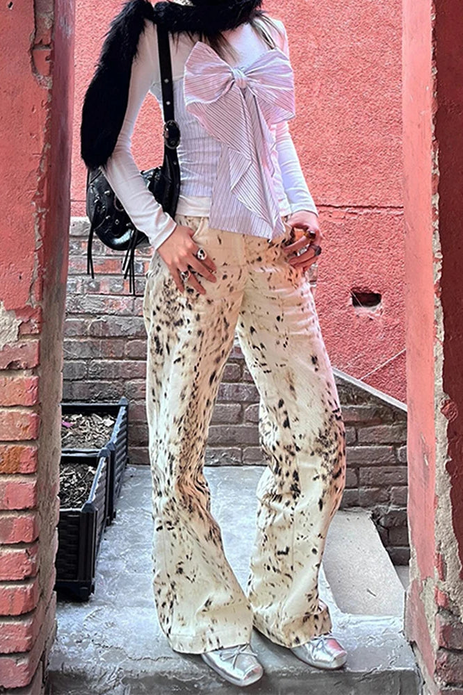 Retro Leopard Straight Baggy Jeans Secondary image
