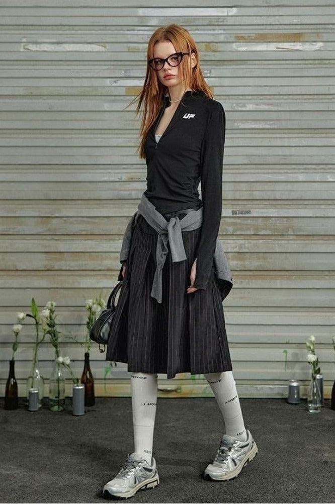 Striped Pleated Long Pencil Skirt Secondary image