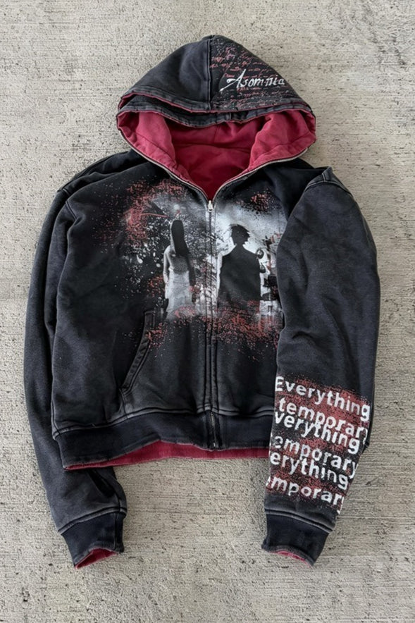 Dark Portrait Graphic Colorblock Zip Hoodie