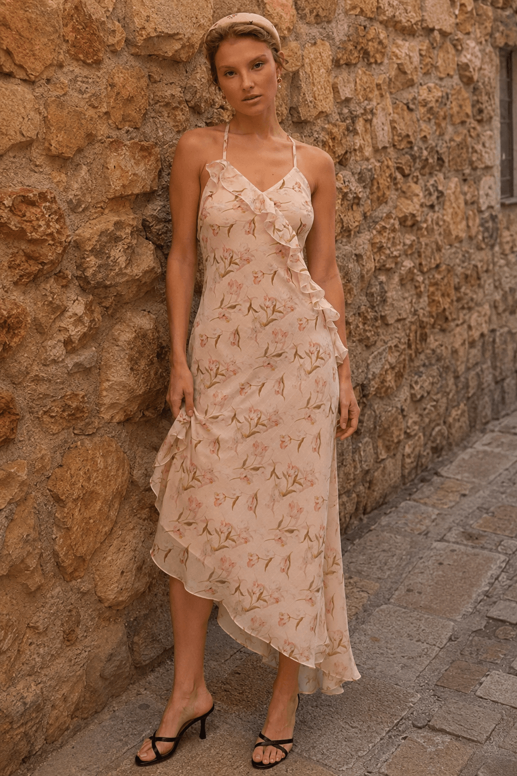Strap Backless Ruffle Floral Dress Main image