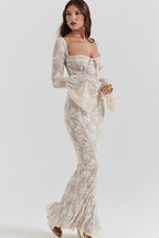 Strapless Lace Flared Backless Bodycon Maxi Lace Dress