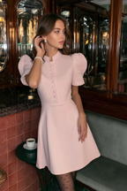 Pink Puff Sleeve A-Line Mini Dress