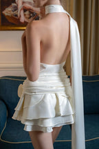 French Satin Off Shoulder Backless Graduation Party Dress