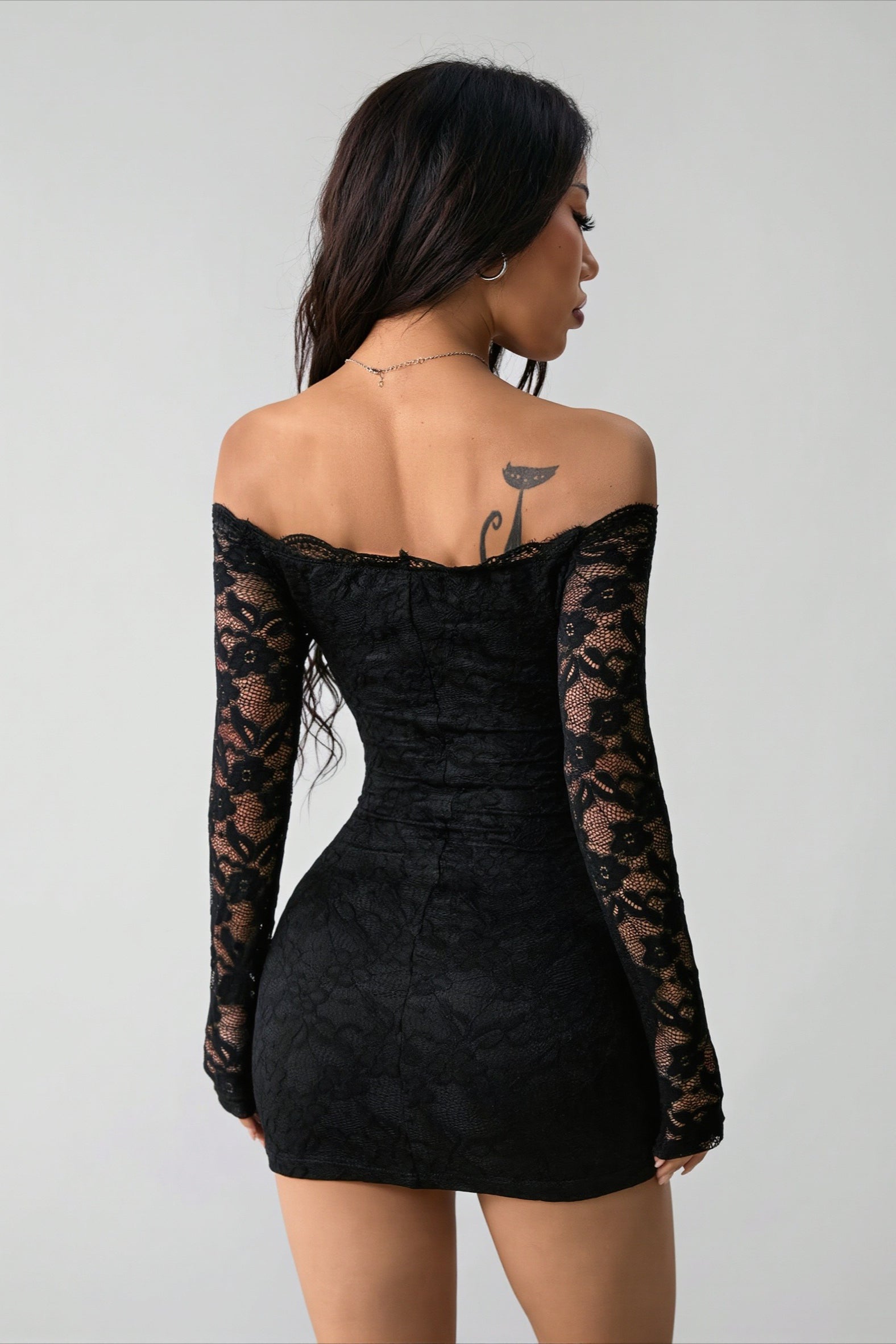 Off Shoulder Lace Long Sleeve Mini Dress