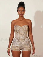 Animal Print Strapless Shorts Two Piece Set