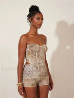 Animal Print Strapless Shorts Two Piece Set