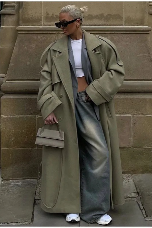 Scarf Accent Woolen Chic Long Overcoat Main image