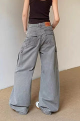 Vintage Grey Wide Leg Cargo Jeans