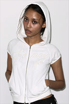 Rhinestone Cross Short Sleeve Zip Hoodie