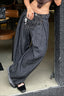 Striped Washed Curved Leg Loose Fit Pants