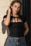Hollow Tie Distressed Short Sleeve Blouse