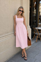 Elegant Striped Square Neck Vacation Dress