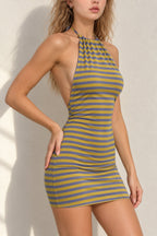 Striped Halter Backless Bodycon Mini Dress